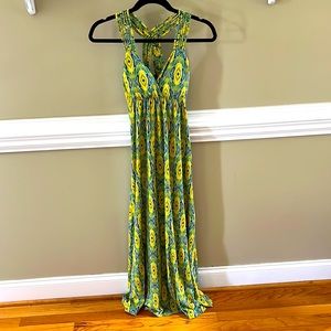 Pink Rose gorgeous blue yellow and green maxi dress for summer!